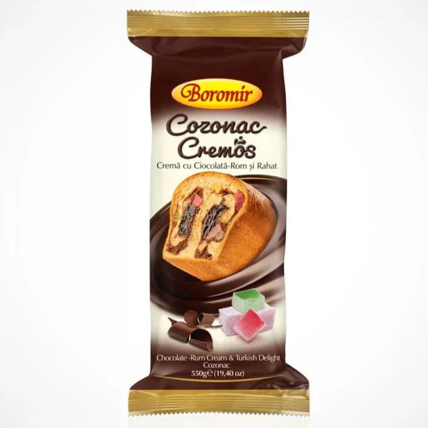 Boromir Cozonac Cremos cu Ciocolata Rom si Rahat 550 g