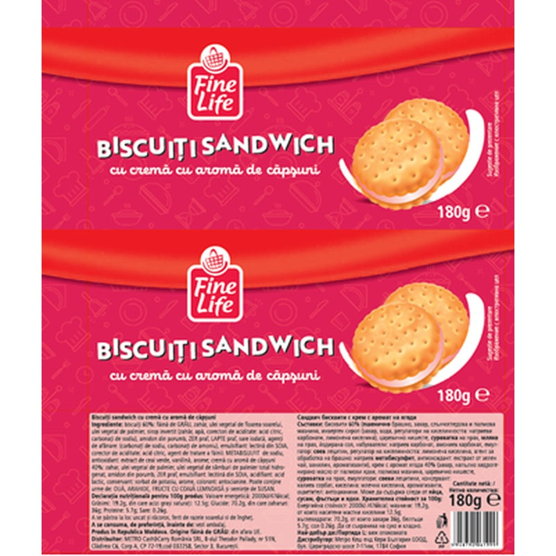 Fine Life Biscuiti Crema Aroma Capsuni 180 g