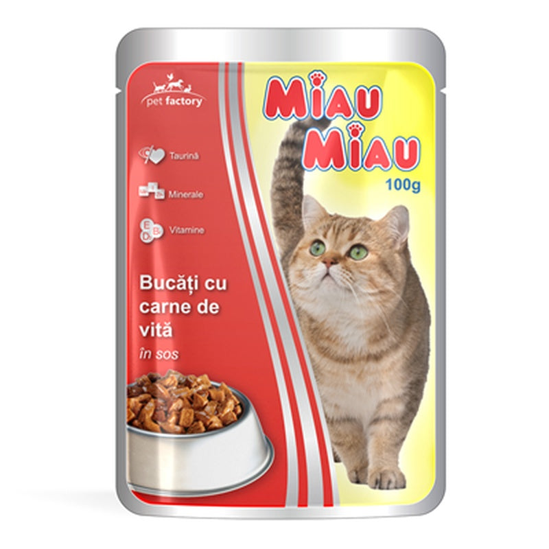 MIAU MIAU Hrana pentru Pisici cu Vita in Sos 100 g