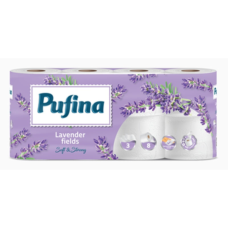 PUFINA 8 Role Hartie Igienica in 3 Straturi cu Parfum de Lavanda