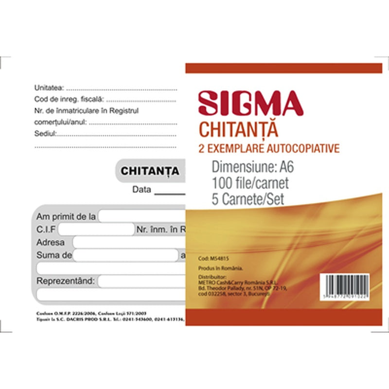 SIGMA Chitantier A6 Aut2E 5 Carnete X 50 Seturi
