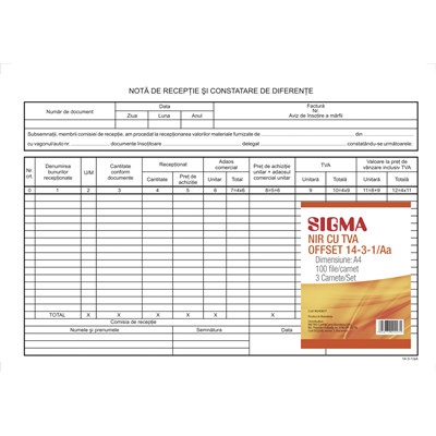 SIGMA Nota De Receptie Si Constatare Diferenta A4 3 x 100 File