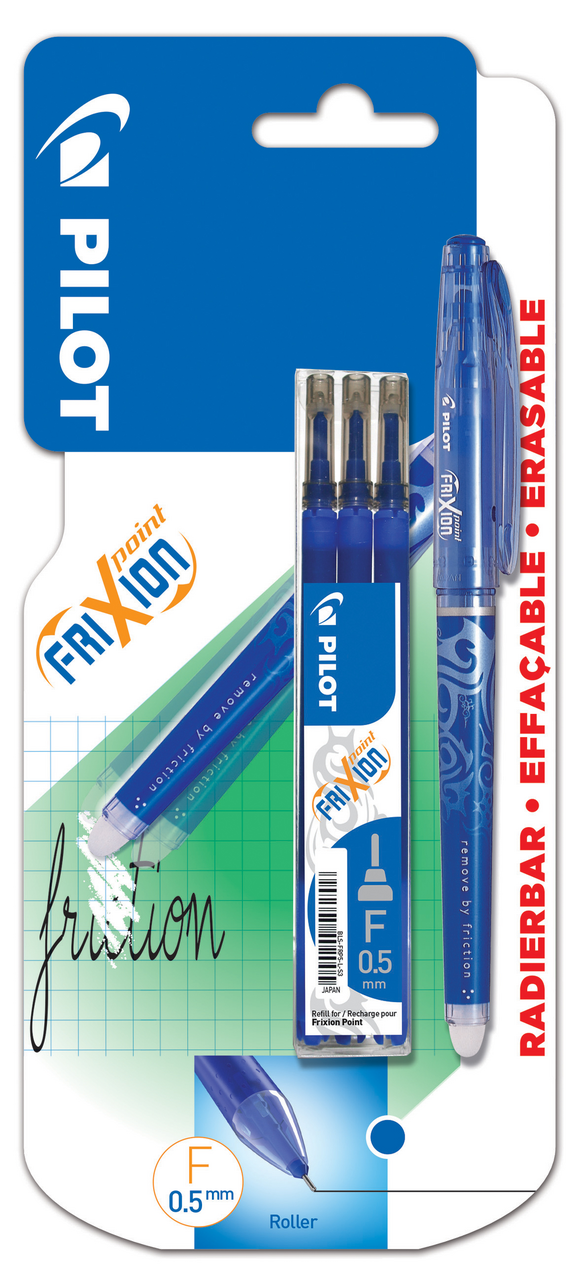 PILOT Frixion Roller Point 0,5 mm + 3 Rezerve Cerneala Albastra