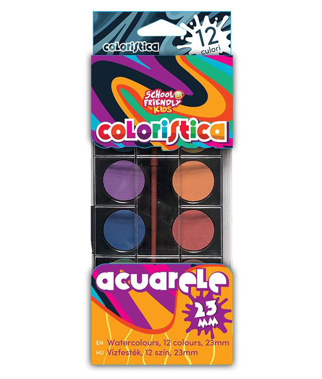 SCHOOL FRIENDLY COLORISTICA Acuarele 12 Culori 102 g