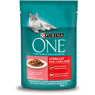 PURINA ONE Hrana Umeda pentru Pisici Sterile cu Somon si Morcov in Sos 85 g