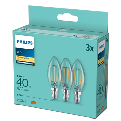 PHILIPS Led Classic 40 W B35 E14 Pachet 3 bucati