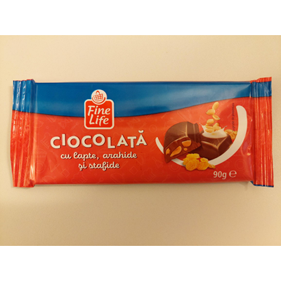 Fine Life Ciocolata cu Lapte, Arahide si Stafide 90 g - WALTI