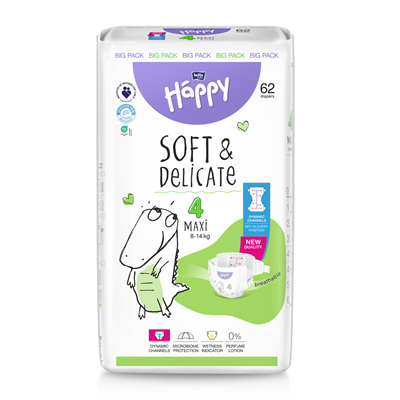 HAPPY Soft & Delicate Maxi 62 bucati Scutece Nr. 4