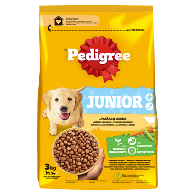 Pedigree Hrana Uscata cu Pui si Legume pentru Caini Juniori M/L 3 Kg