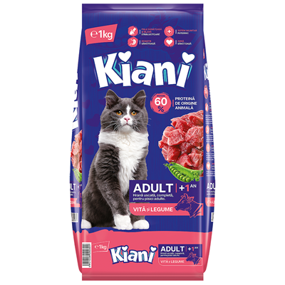 Kiani Adult Hrana Uscata pentru Pisici cu Vita si Legume 1 Kg