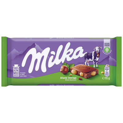 milka Ciocolata Lapte si Alune Intregi 95 g