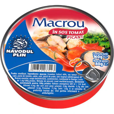 NAVODUL PLIN Macrou in Sos Tomat Picant 160 g - WALTI