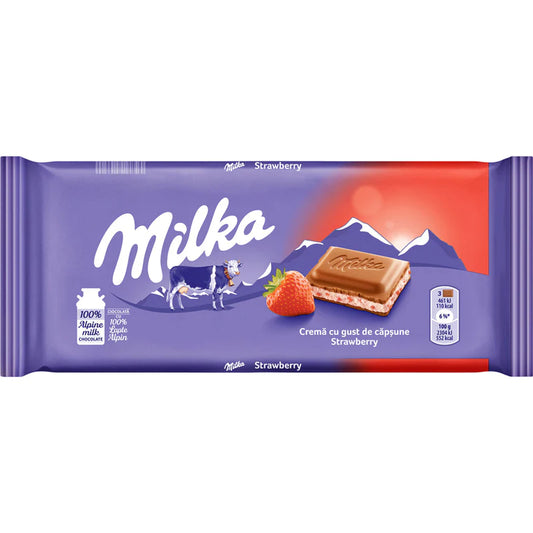 milka Ciocolata Lapte si Crema Capsuni 100 g
