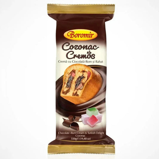 Boromir Cozonac Cremos cu Ciocolata Rom si Rahat 550 g