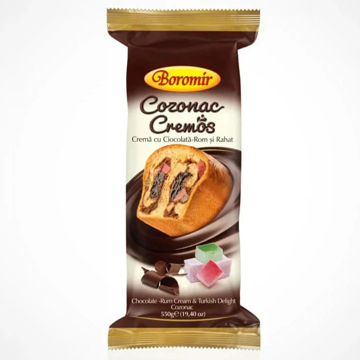 Boromir Cozonac Cremos cu Ciocolata Rom si Rahat 550 g - WALTI