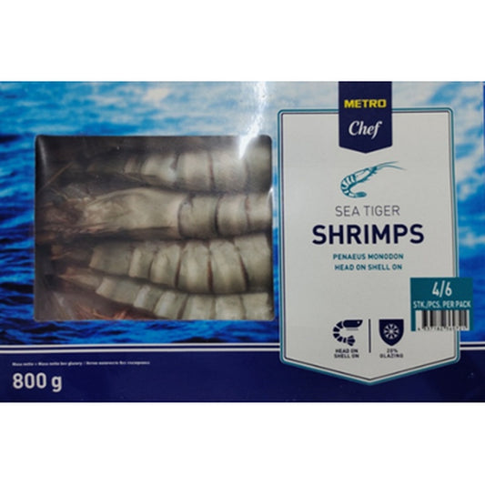 Creveti Black Tiger/Sea Tiger, Cruzi, Intregi, 4/6, 800 g ❄