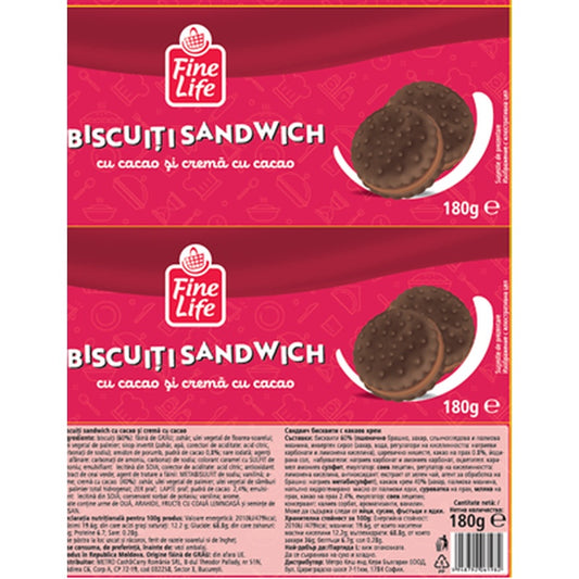Fine Life Biscuiti Crema Aroma Cacao 180 g