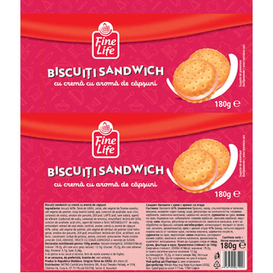 Fine Life Biscuiti Crema Aroma Capsuni 180 g