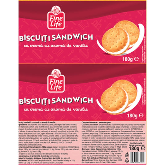 Fine Life Biscuiti Crema Aroma Vanilie 180 g