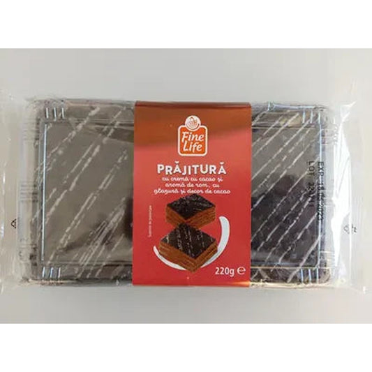 Fine Life Prajitura Crema Cacao si Aroma de Rom cu Glazura si Decor Cacao 220 g