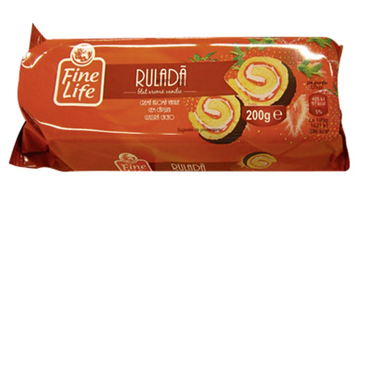 Fine Life Rulada cu Crema de Vanilie si Capsuni Glazurata 200 g