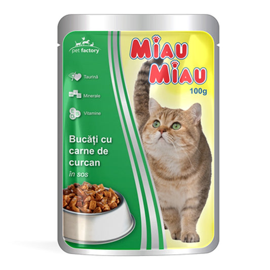 MIAU MIAU Hrana pentru Pisici cu Curcan in Sos 100 g