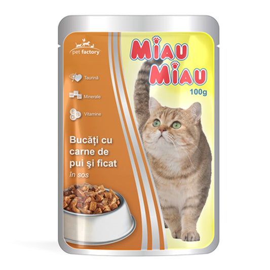 MIAU MIAU Hrana pentru Pisici cu Pui si Ficat in Sos 100 g
