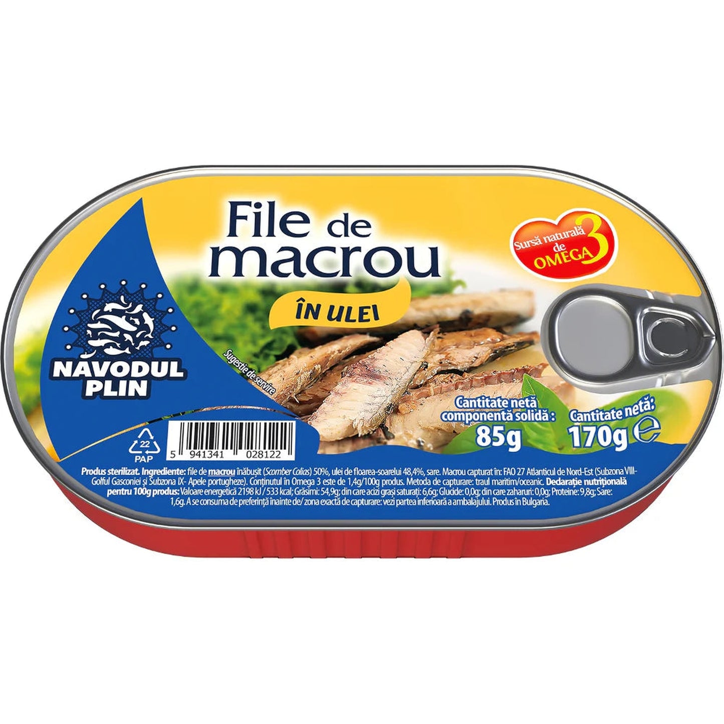 NAVODUL PLIN File de Macrou in Ulei de Floarea Soarelui 170 g