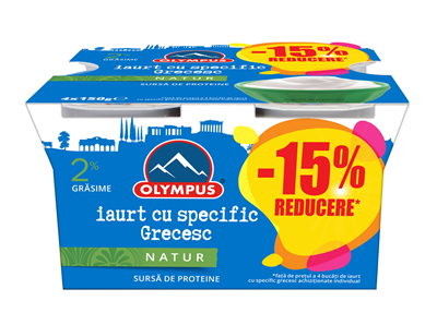 OLYMPUS Iaurt cu Specific Grecesc 2% Grasime 15% Reducere 4 x 150 g
