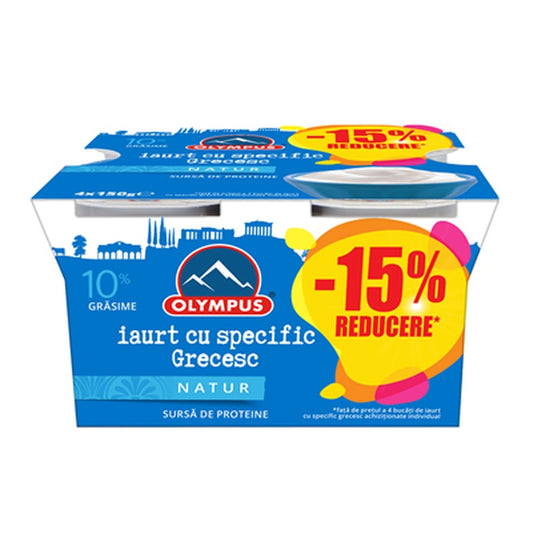 OLYMPUS Iaurt cu Specific Grecesc 10% Grasime 15% Reducere 4 x 150 g