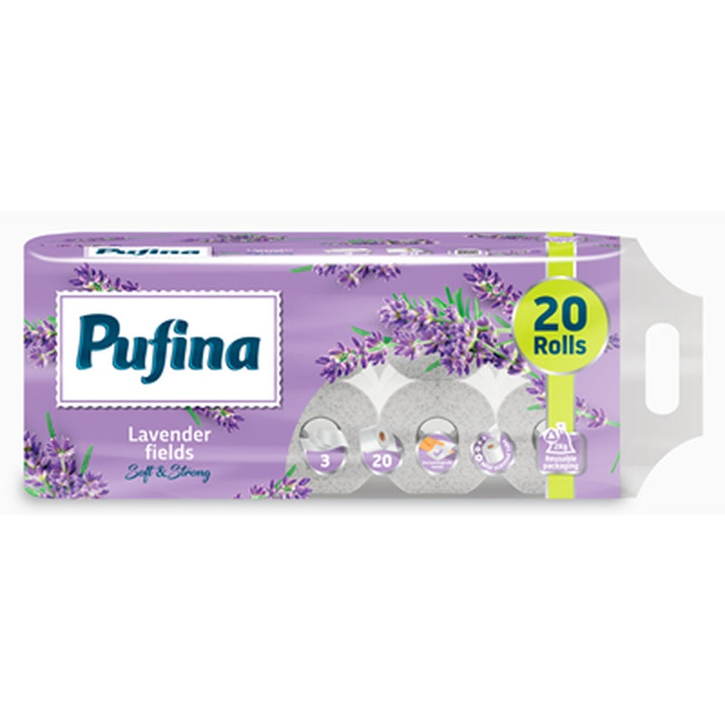 PUFINA 20 Role Hartie Igienica in 3 Straturi cu Parfum de Lavanda