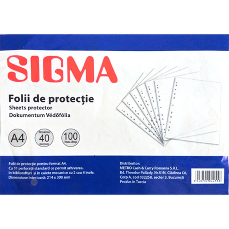 SIGMA Folie Protectie A4 Mata Set 100 Bucati