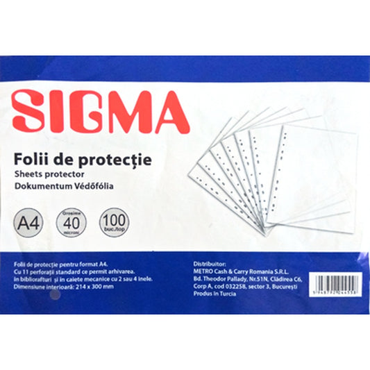 SIGMA Folie Protectie A4 Mata Set 100 Bucati