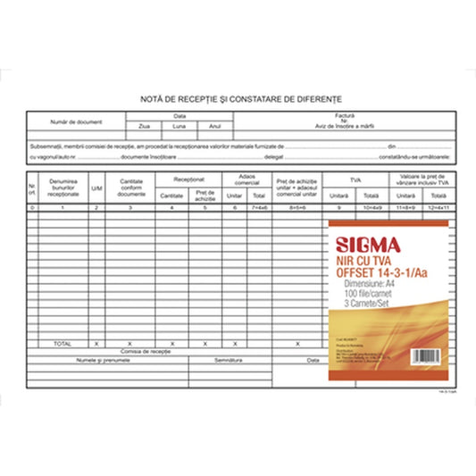 SIGMA Nota De Receptie Si Constatare Diferenta A4 3 x 100 File