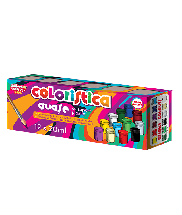 SCHOOL FRIENDLY COLORISTICA Guase cu Suport Plastic 12 Culori 240 g