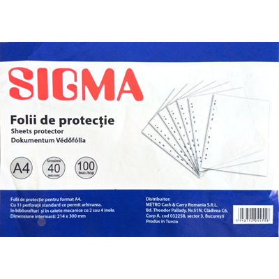 SIGMA Folie Protectie A4 Mata Set 100 Bucati