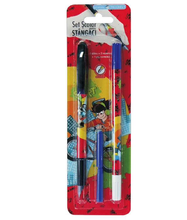 SCHOOL FRIENDLY Stilou cu Penita Iridium+Corector+2 Rezeve pentru Stangaci Baieti