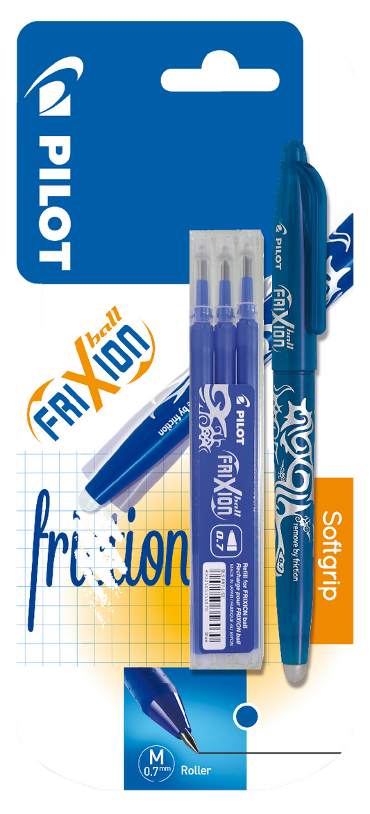 PILOT Frixion Roller Albastru 0,7 mm + 3 Rezerve Albastru