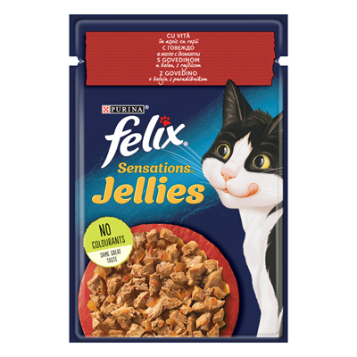 felix SENSATIONS Hrana pentru Pisici cu Vita & Rosii in Aspic 85 g