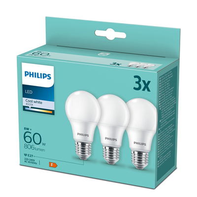 PHILIPS Led 60 W A60 E27 Pachet 3 bucati