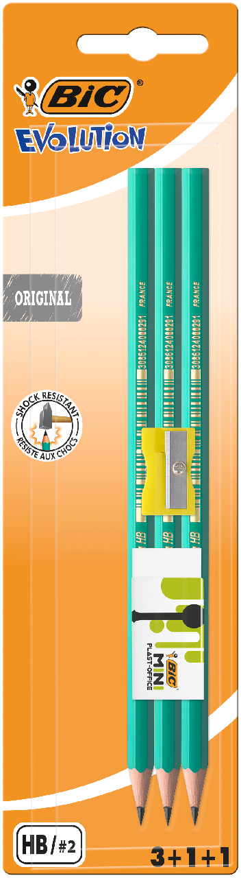 BiC Set Evolution 650 - 3 creioane grafit HB Evolution + 1 radiera + 1 ascutitoare