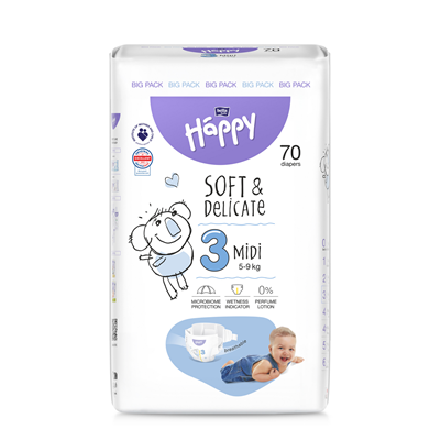 HAPPY Soft & Delicate Midi 70 bucati Scutece Nr. 3