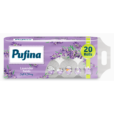 PUFINA 20 Role Hartie Igienica in 3 Straturi cu Parfum de Lavanda