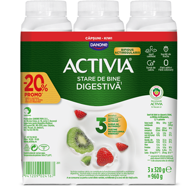 ACTIVIA Iaurt de Baut Capsuni si Kiwi 0,8% Grasime 20% Discount 3 x 320 g