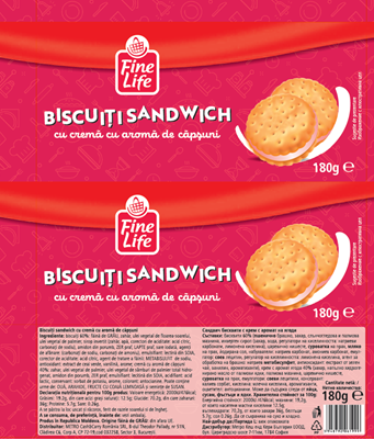 Fine Life Biscuiti Crema Aroma Capsuni 180 g