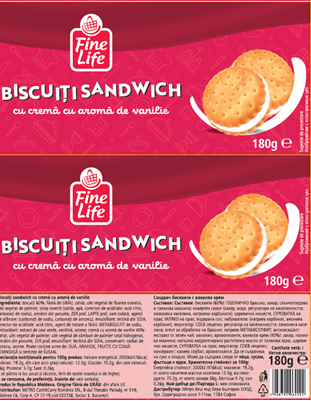 Fine Life Biscuiti Crema Aroma Vanilie 180 g