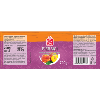 Fine Life Compot Piersici Jumatati 700 g