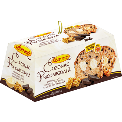 Boromir Cozonac Pricomigdala Crema Lapte si Cipsuri Ciocolata 500 g