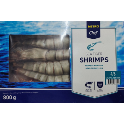 Creveti Black Tiger/Sea Tiger, Cruzi, Intregi, 4/6, 800 g ❄