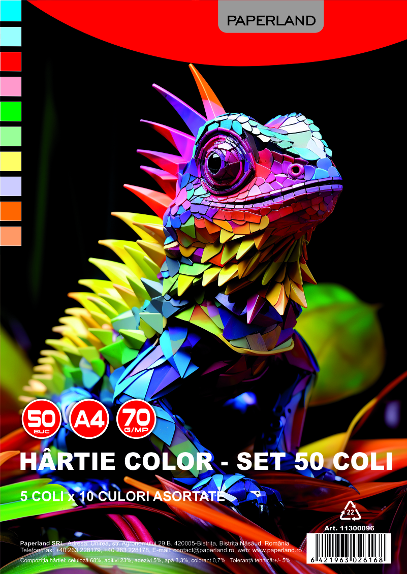 PAPERLAND Set 50 Coli Hartie Colorata 10 Culori